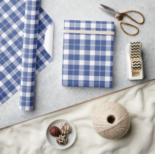 Blue Plaid For Hanukkah Holiday Wrapping Paper