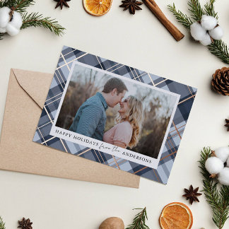 Blue Plaid Frame Christmas Real Foil Photo