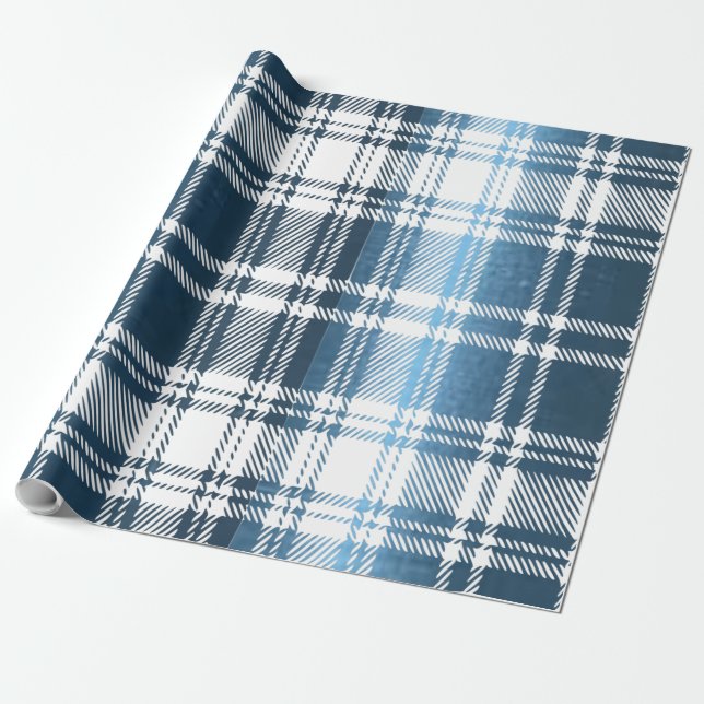 Blue Plaid Gift Wrapping Paper (Unrolled)