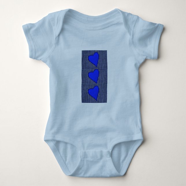Blue Plaid Heart Baby Bodysuit (Front)