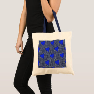 Blue Plaid Heart Tote Bag