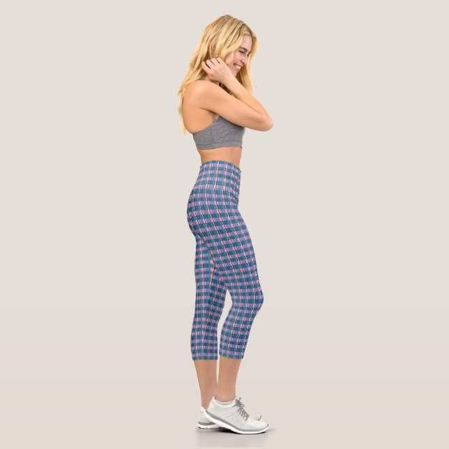Blue Plaid High Waisted Capri Leggings (Right)