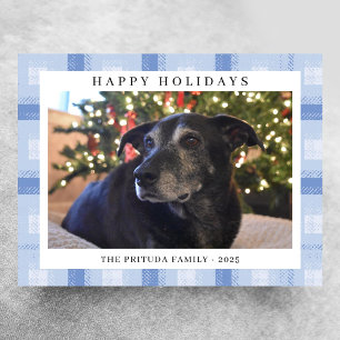 Blue Plaid Holiday Photo Postcard