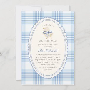 Blue Plaid Little Chick Boy Baby Shower  Invitation