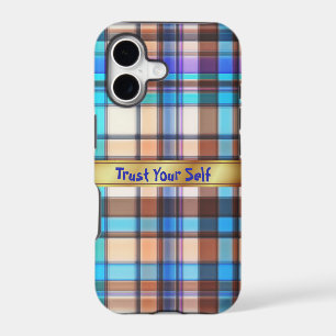Blue plaid monogram iPhone Case