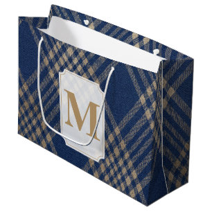Blue Plaid Monogrammed Large Gift Bag