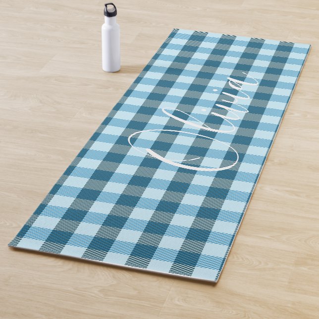 Blue Plaid Name Yoga Mat (In Situ)