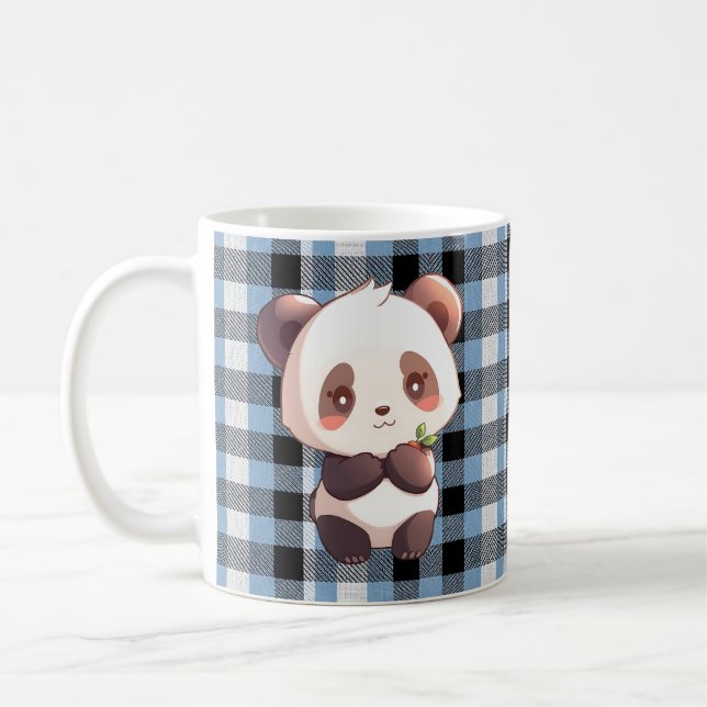 Blue Plaid Panda Double-Sided Design Coffee Mug (Left)