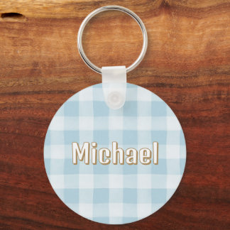 Blue Plaid Pattern Boys School Bag Tag Key Ring