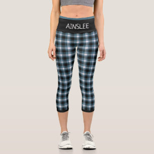 Blue Plaid Pattern Custom Capri Leggings