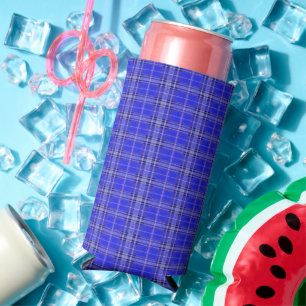 Blue plaid pattern seltzer can cooler