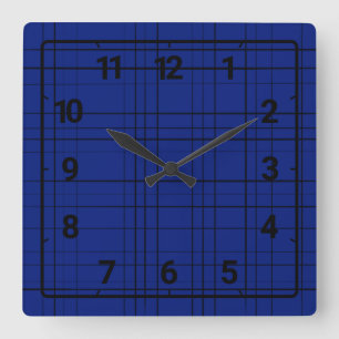 Blue plaid pattern square wall clock