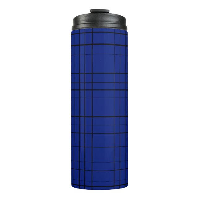 Blue plaid pattern thermal tumbler (Front)