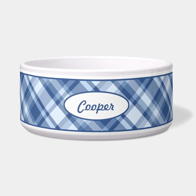 Blue Plaid Pattern With Custom Pet Name (Front)