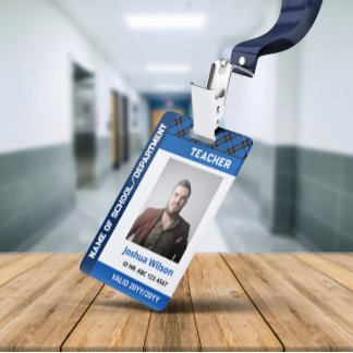 Blue Plaid Photo ID School Teacher Badge