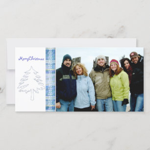 Blue Plaid Pine Tree and Snowflake Merry Christmas Holiday Card
