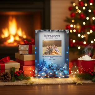 Blue Plaid Portrait Photo Christmas Holiday Card