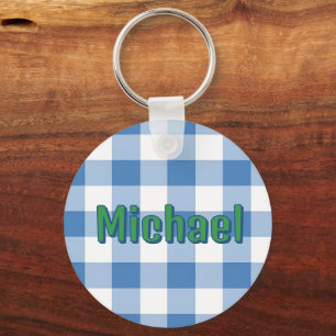 Blue Plaid Preppy Boy Personalised School Bag Tag Key Ring