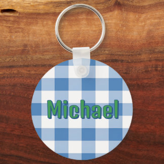 Blue Plaid Preppy Boy Personalised School Bag Tag Key Ring