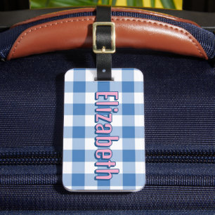Blue Plaid Preppy Girl Personalised School Bag Luggage Tag