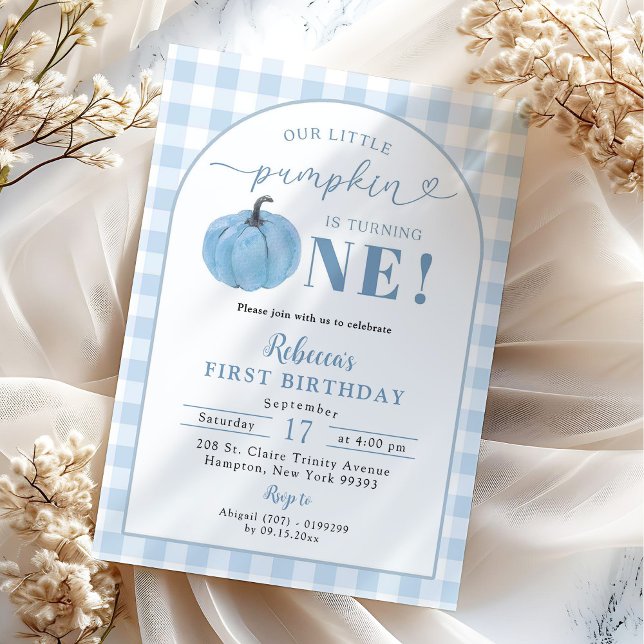 Blue Plaid Preppy Pumpkin Fall Boy Birthday Invitation (Creator Uploaded)