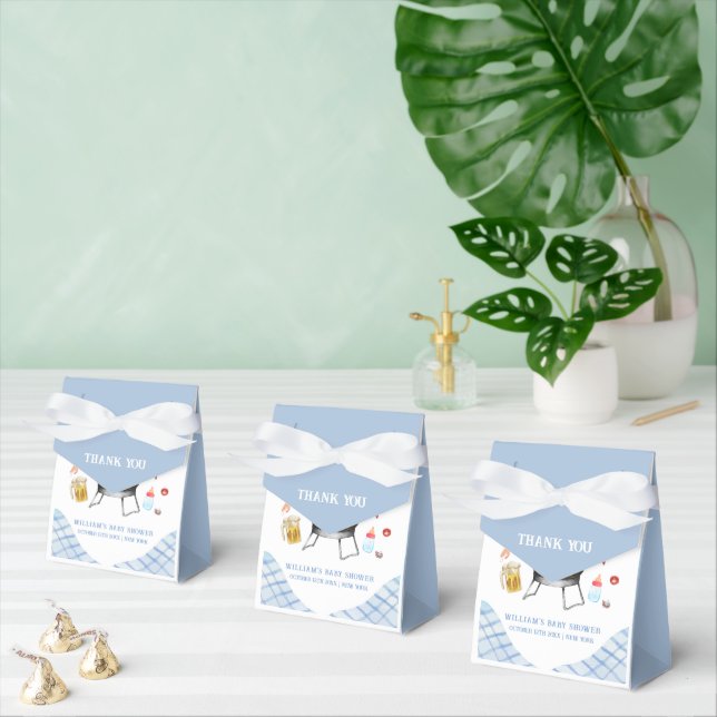 Blue Plaid Retro Country Baby Q Baby Shower Favour Box (Multiple)