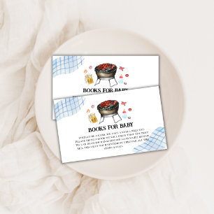 Blue Plaid Retro Country BBQ Books For Baby Shower Enclosure Card