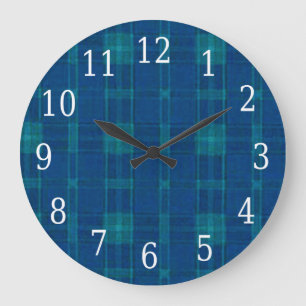 Blue Plaid Round Clock