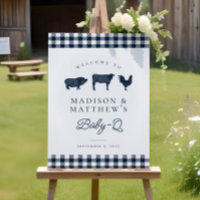 Blue Plaid Rustic Baby Shower BBQ Welcome Sign