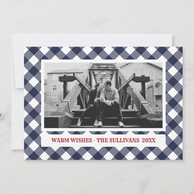 Blue Plaid | Rustic |  CUSTOM Holiday Photo Card (Front)