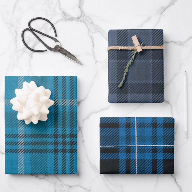 Blue Plaid Set Wrapping Paper Sheets (Front)