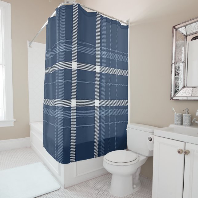 Blue Plaid Shower Curtain (In Situ)