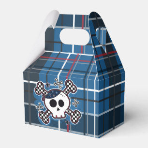Blue Plaid Skull Bones Birthday Party Favour Boxes