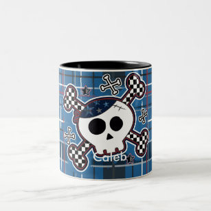 Blue Plaid Skull & Bones Boys Cup Coffee Mug