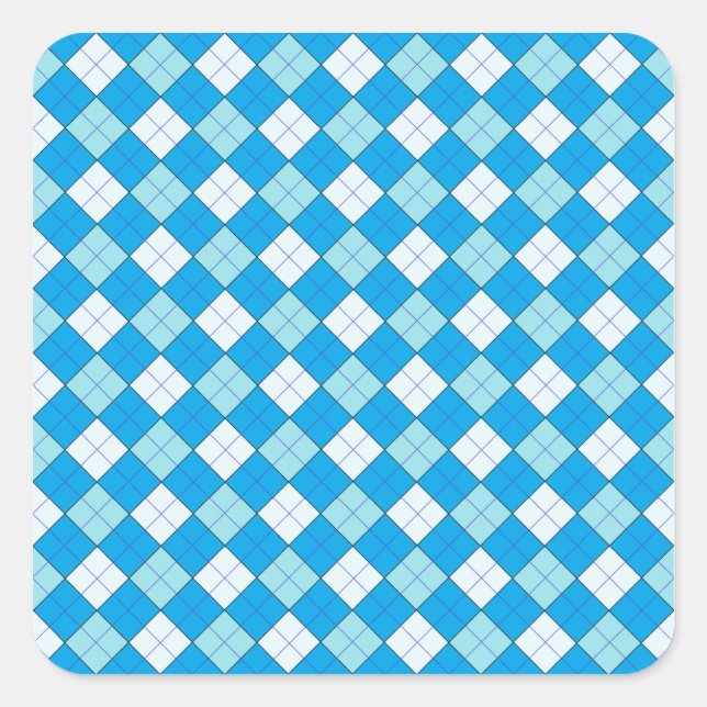 Blue Plaid Square Sticker (Front)