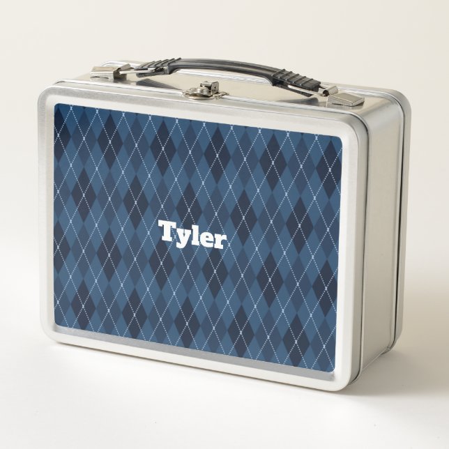 Blue Plaid Stainless Lunchbox (Front)