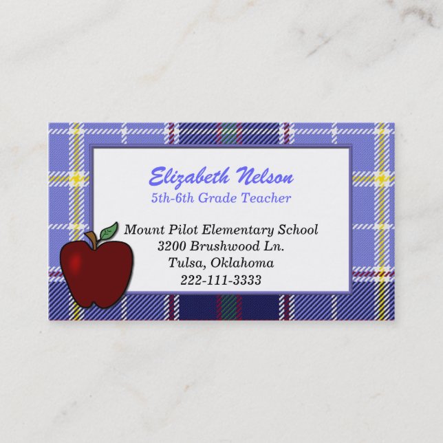 Blue Plaid Teacher's business card (Front)