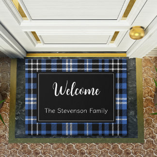 Blue Plaid Welcome Monogrammed Family Name Doormat