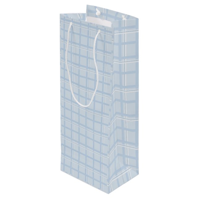Blue Plaid Wine Gift Bag (Back Angled)