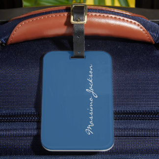 Blue Plain Elegant Minimalist Calligraphy Name Luggage Tag