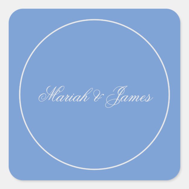 Blue Plain Elegant Minimalist Names Calligraphy Square Sticker (Front)