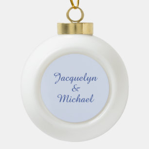 Blue Plain Elegant Modern Calligraphy Name Ceramic Ball Christmas Ornament