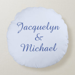 Blue Plain Elegant Modern Calligraphy Name Round Cushion