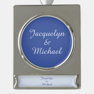 Blue Plain Elegant Modern Calligraphy Name Silver Plated Banner Ornament