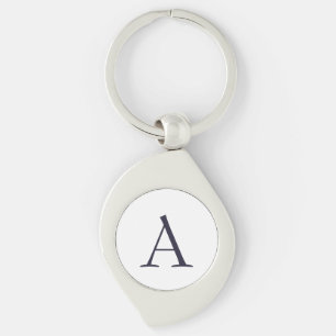 Blue Plain Elegant Modern Monogram Initial Key Ring