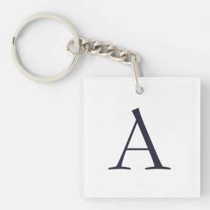 Blue Plain Elegant Modern Monogram Initial Key Ring