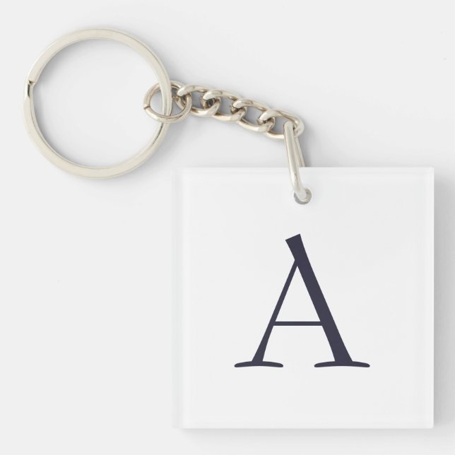 Blue Plain Elegant Modern Monogram Initial Key Ring (Front)
