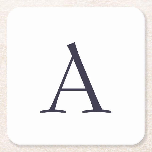 Blue Plain Elegant Modern Monogram Initial Square Paper Coaster (Front)