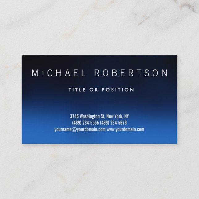 Blue Plain Modern Business Card (Front)
