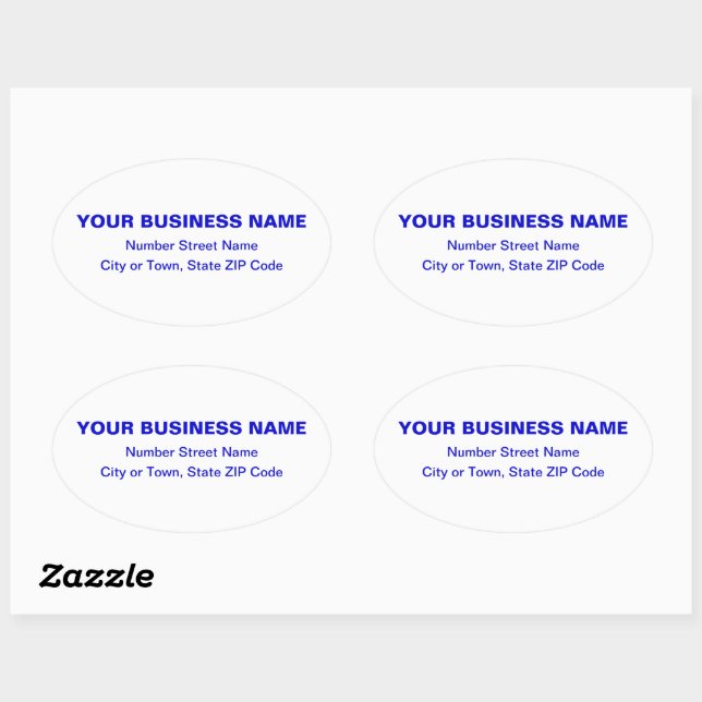 Blue Plain Texts Business Address on White Oval Sticker (Sheet)